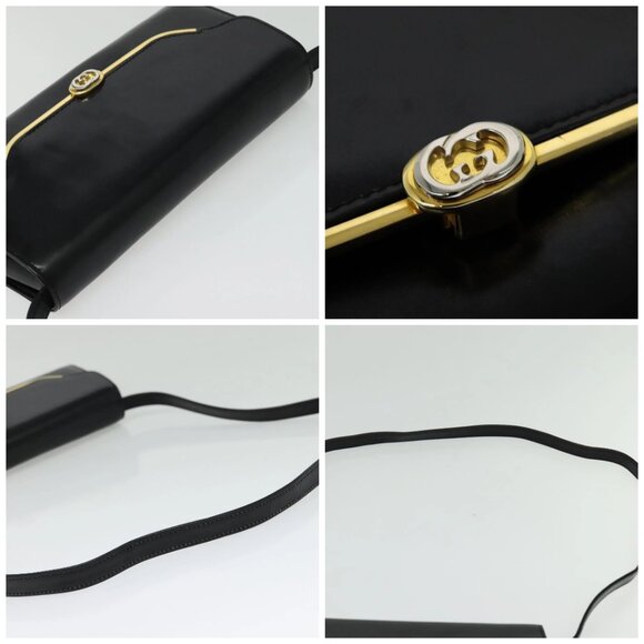 GUCCI Shoulder Bag Leather Black Gold Auth 140948 - Picture 16 of 16